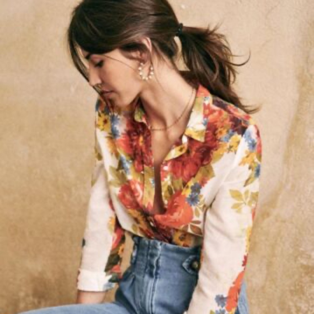SOLD- pierro cotton/silk blend shirt in spring floral size 36 NWT - Picture 2 of 2